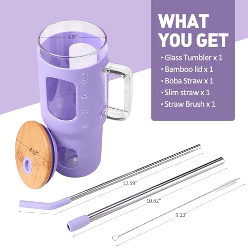 32 oz Glass Tumbler with Straw and Lid (Purple / 32 Ounces)
