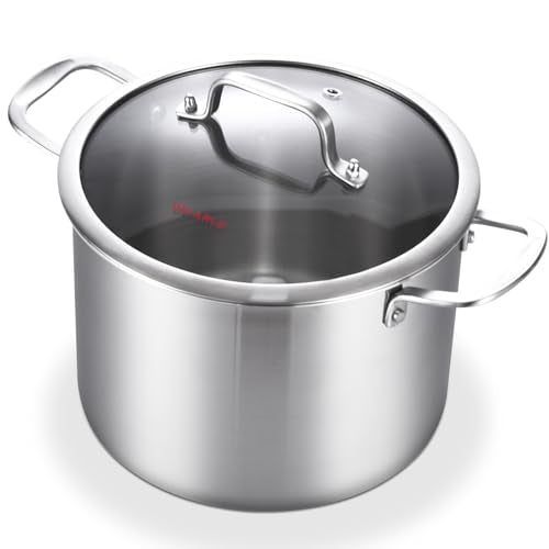 Tri ply Stainless Steel 8 Quart Heavy Duty Induction Stock Pot (Silver / 8QT Stockpot)