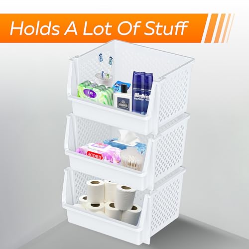 XLarge Stackable Storage Bins Open Front for Pantry Storage (6 Pack - XLarge / White)