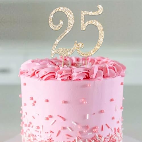 Gold 25th Birthday Cake Topper Rhinestones Cake Decorations for 25th Birthday Party (25th- Gold)