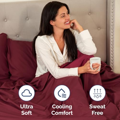 Short Queen Size 4 Piece Bed Sheet Set (25 - Burgundy / Short Queen)