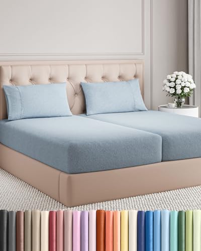 Split King Size 5 Piece Sheet Set (39 - Heathered Blue / Split King Size)