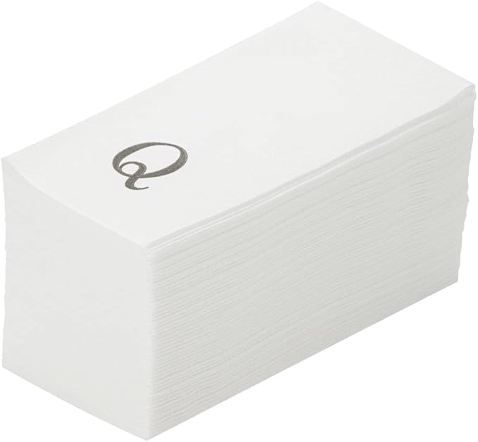 Luxenap 15.8 X 7.9 Inch Linen-Feel Guest Towels, 2000 Lettered Hand Towels - Silver Letter 'Q', Sans Serif Font, White Paper Dinner Napkins, airlaid, For Restrooms And Tables - Restaurantware