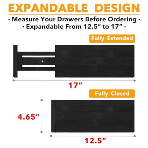 Bamboo Dresser Drawer Dividers 6 Pack (4.65''H, 12.5''-17''L / BLACK)