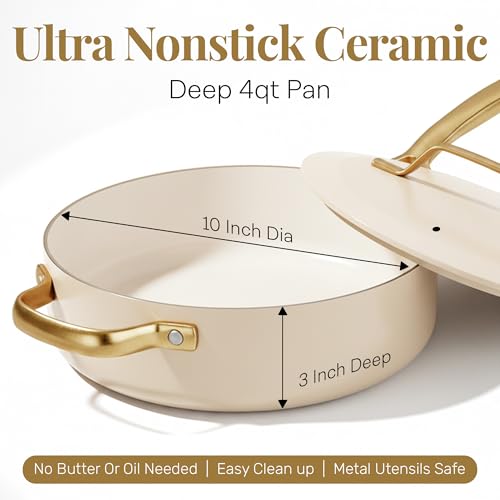 4Qt Saute Pan with Lid (Cream White / 4 Qt)