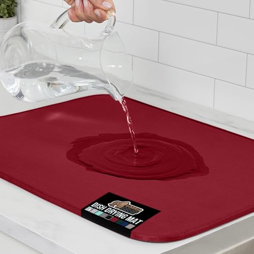 Ultra Absorbent Microfiber Dish Drying Mat (18" x 16" / Microfiber / Red)