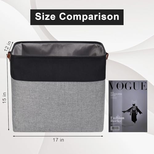 Large Fabric Storage Baskets (Gray / Black / Extra Large -17"x12"x15")