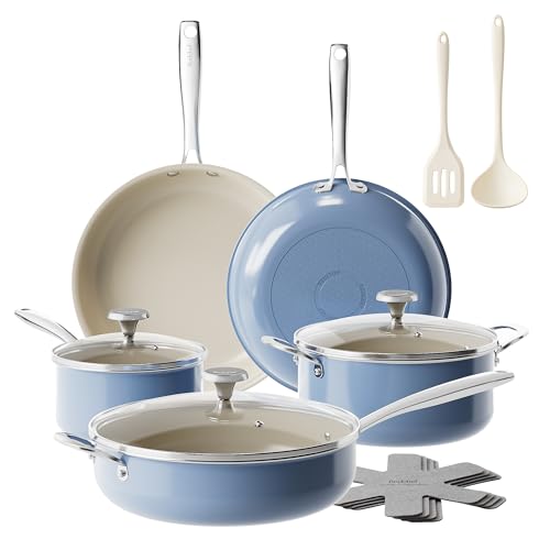Ceramic Nonstick Cookware Set (Blue / 14PC Cookware Sets)