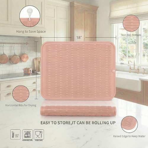 Silicone Dish Drying Mat for Multiple Usage (Pink / 18"L x 16"W)