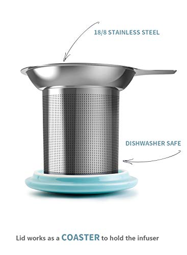20 OZ Porcelain Tea Mug with Infuser and Lid (Sea Blue)