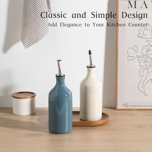 Sweejar Ceramic Olive Oil Dispenser Bottle Set (15.5 oz, Set of 2 / BeigeFogblue)