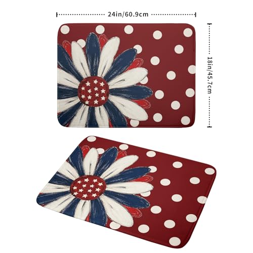 Patriotic Dish Drying Mat 18x24 In Red and Blue Daisy Microfiber Kitchen Draining Mat for Countertops (Patriotic Floral Red / 24" x 18")