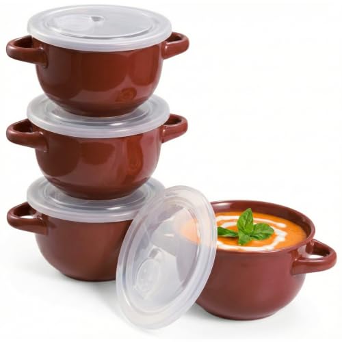 French Onion Soup Crocks with Lids & Handles (Terracotta)