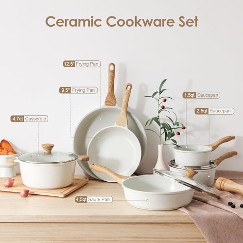 16Pcs Ceramic Cookware Set Non toxic (Ceramic White)