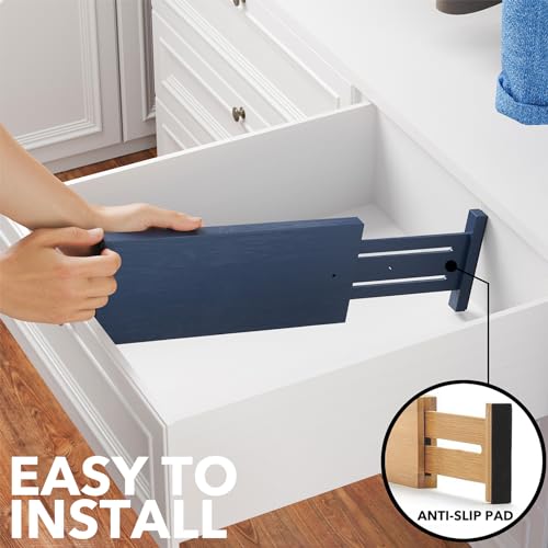 Bamboo Dresser Drawer Dividers 6 Pack (4.65''H, 12.5''-17''L / NAVY BLUE)