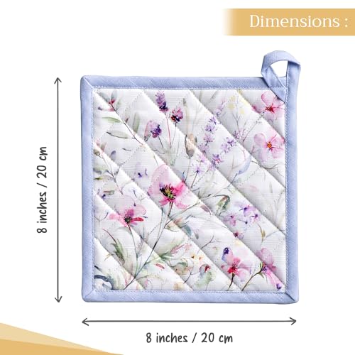 Pot Holders 100% Cotton Potholders (068 - Summer Floral / 8" x 8" (Pot Holder Pack of 2))