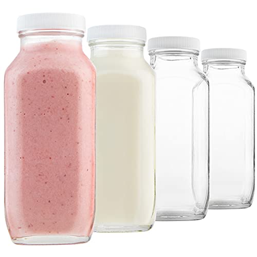 16oz Glass Milk Bottles with Lids (16oz / 4 Pack)
