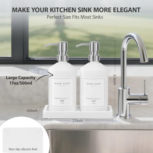 White Glass Soap Dispenser for Kitchen (White Bottle + Silver Pump)