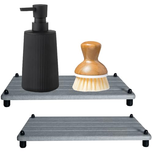 2 PCS Water Absorbing Stone Trays for Bathroom Sink Fast Drying Coasters (9.5" X 4.7" Grey)