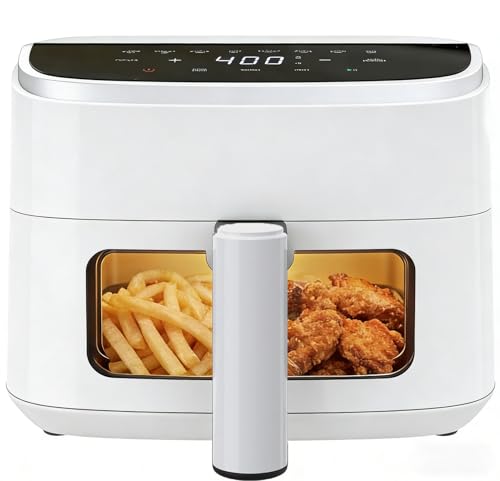 8-in-1 Air Fryer 4 Qt, Digital Preset Airfryer with Visible Window, Nonstick and Dishwasher-Safe Basket for Chips, Bake, Wings, 60-Min Timer, 1500W, White (White-4 Qt / 4 Qt)