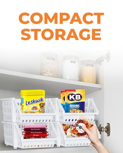 Small Stackable Storage Bins Open Front for Pantry Storage (8 Pack - Small / White)