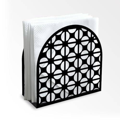 Modern Geometric Round Decorative Black Metal Napkin Holder for Table