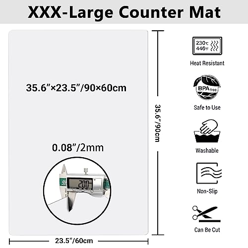 35.6x23.5in 2mm Silicone Mats for Kitchen Counter (Translucent / 35.6"L x 23.5"W)