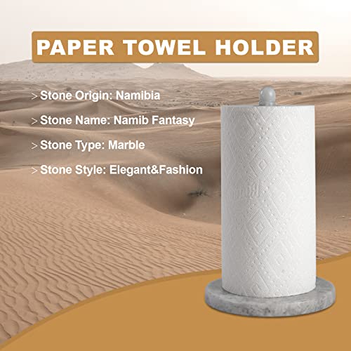 African Natural Marble Paper Towel Holder Countertop (Grigio Fantasy Stone Rod / 8" Base)