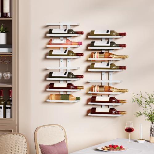 2 Set 8 Tier Wall Mount Wine Rack (2 Pack (16 Bottles) / White)