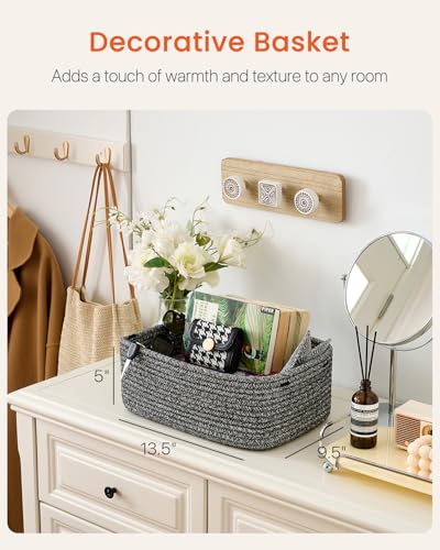 Small Woven Storage Basket for Organizing (Mixed Black / 13.5"L x 9.5"W x 5"H)