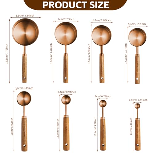Copper Stainless Steel Measuring Cups and Spoons Set (8 Count)