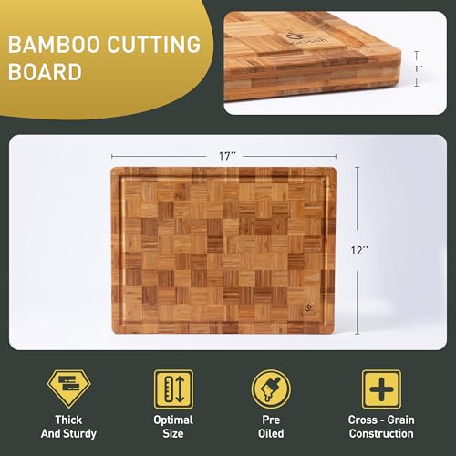 Bamboo Cutting Board 17'' Wood Cutting Boards for Kitchen Wooden Non Toxic (17*12 in)