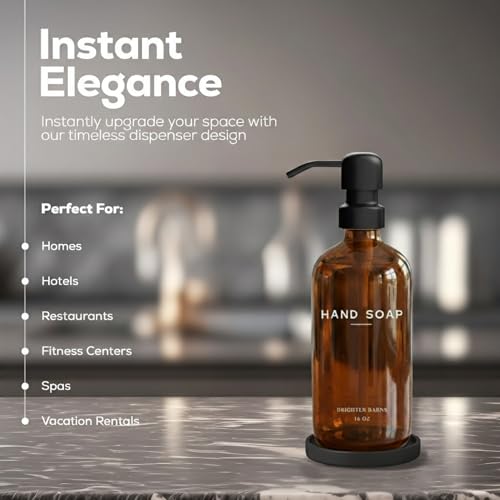 Amber Glass Hand Soap Dispenser Bathroom Set by Brighter Barns (Amber H)