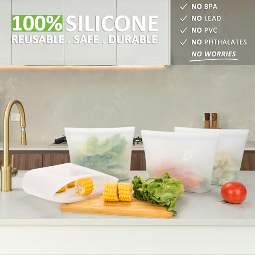 Reusable Food Storage Bags Half (Translucent | Half-Gallon | 4 Pack)