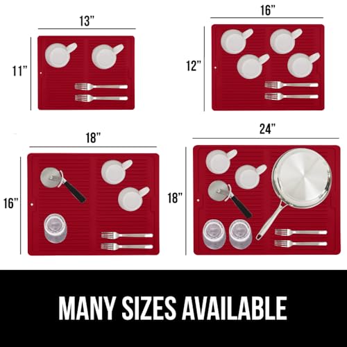 Patented BPA Free Silicone Dish Drying Mat (16" x 12" / Silicone / Red)