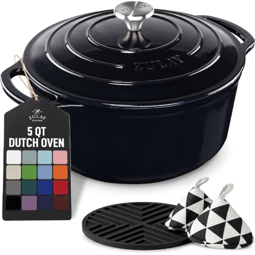 5 Quart Enameled Cast Iron Dutch Oven Pot with Lid (Black / 5 Quart)
