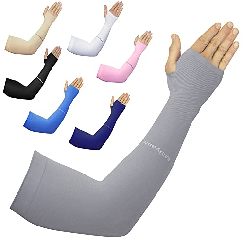 UV Arm Sleeves with Thumb Holes for Women (Grey-palm)
