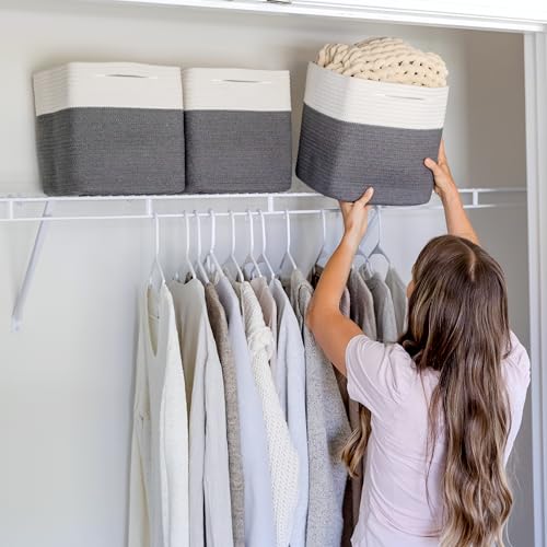 Storage Cubes 11 Inch Cotton Rope Woven Baskets for Organizing (Off White & Charcoal Gray)