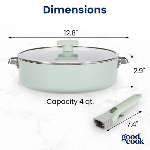 Ceramic Deep Saute Pan Skillet with Removable Handle & Lid