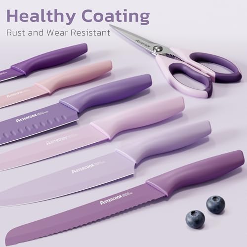 Knife Set 13 Pieces Kitchen Knives Set with Healthy Anti (Purple)