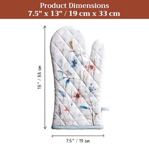 Maison d'Hermine Oven Gloves 100% Cotton Oven Mitt (074 - Ice Florals / 7.5" x 13" (Oven Mitt))