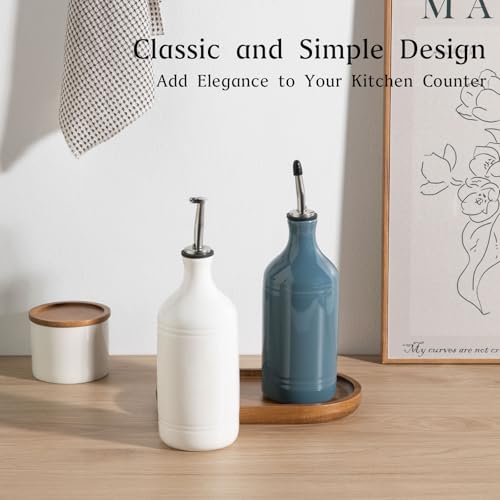 Sweejar Ceramic Olive Oil Dispenser Bottle Set (15.5 oz, Set of 2 / WhiteFogblue)