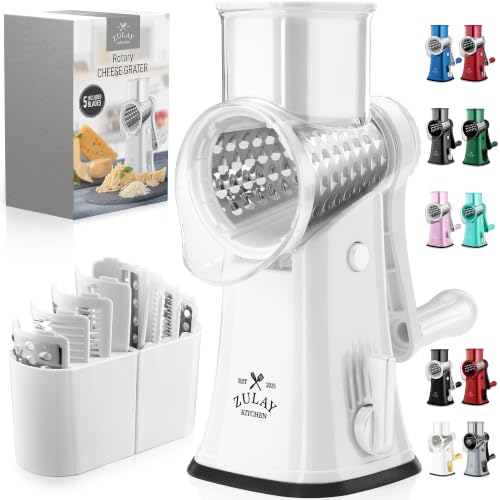 Rotary Cheese Grater Manual Hand Crank 5 Blade Shredder