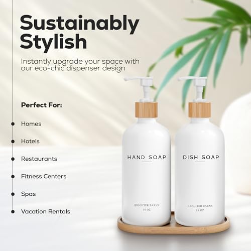 White Glass Hand and Dish Soap Dispenser Set by Brighter Barns (White Hd)