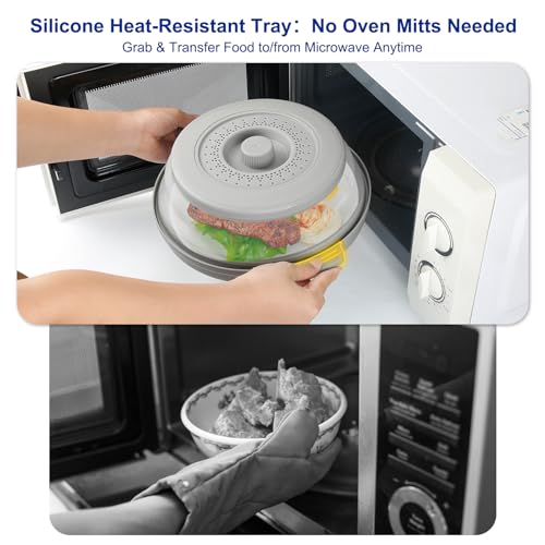 10.7 Inch Microwave Food Cover with Heat Insulation Mat (Gray)