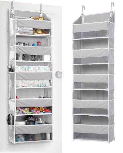 1 Pack Over Door Organizer with 5 Large Pockets 10 Mesh Side Pockets (Grey / 1 Pack-5 Tier)