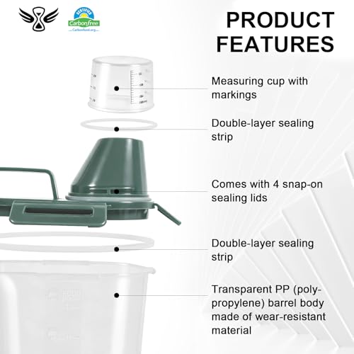 3-5Lbs/3Qt Dog Cat Food Storage Container With Foldable Bowl, Plastic Pet Food Dispenser for Small Animal Kibble/Pet Food/Bird Seed/Oatmeal/Rice/Flour/Brown Sugart/Cereals (Dark Green) (Dark Green / 3L-1pack)
