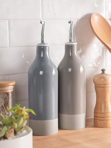 Ceramic Oil Dispenser Bottle (Dark Gray and Cinnamon Brown / 2 Pieces (Milkyway))