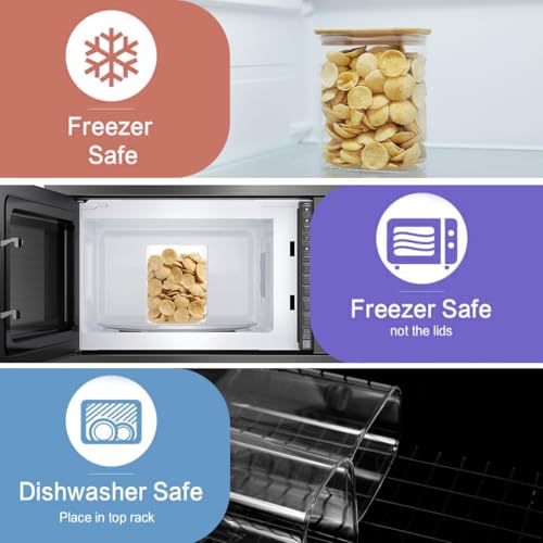 4 Pack Square Glass Pantry Storage Containers with 132 Kitchen Food Pantry Labels