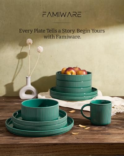 Stoneware Dinnerware Set with Pasta Bowls (Sage Green / Service for 6 - Double Bowls)